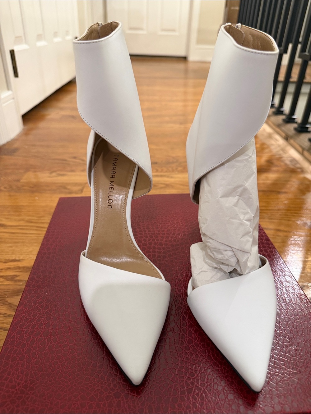Tamara Mellon White Pointed Leather Ankle-Cuff Pumps